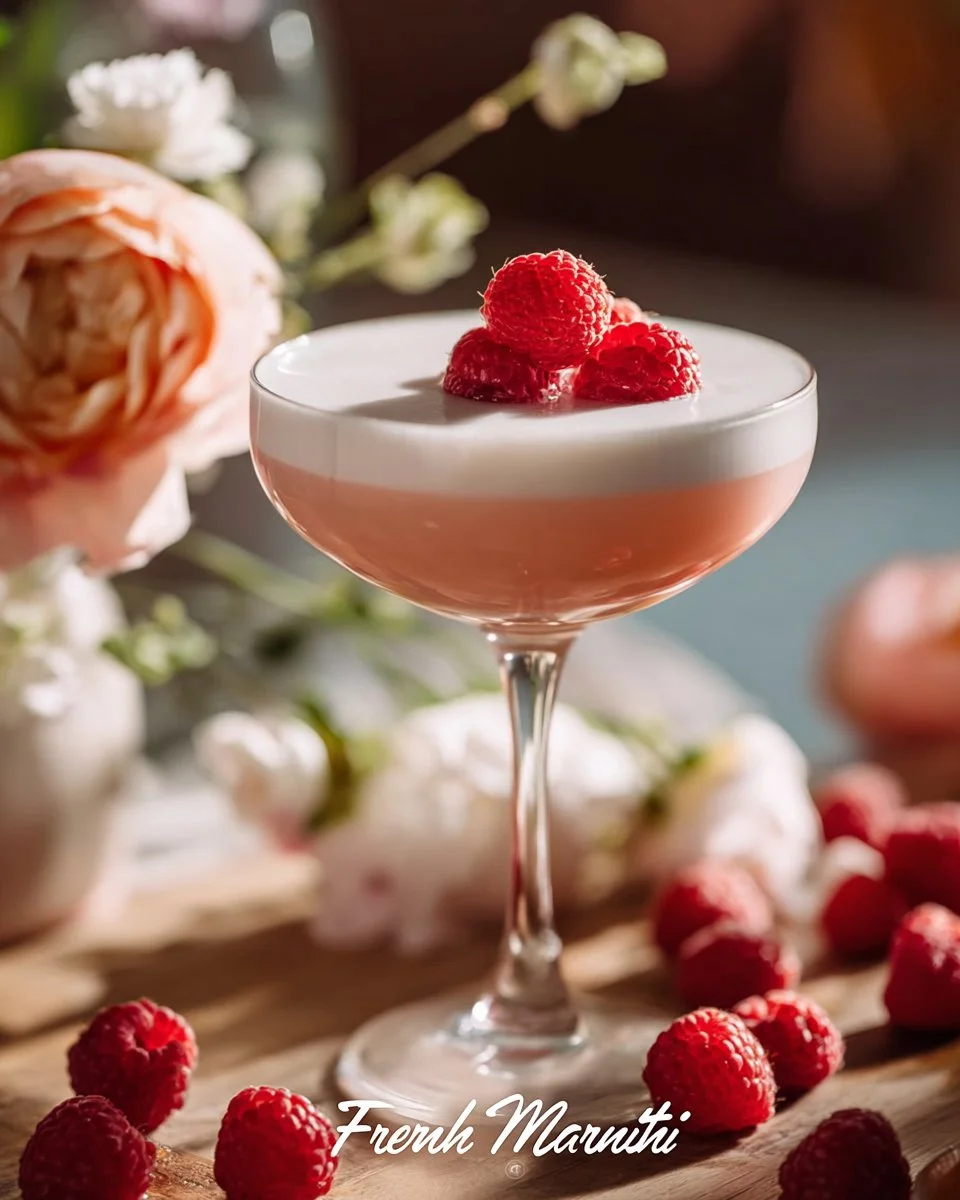 Delicious French Martini cocktail with vodka, raspberry liqueur, and pineapple juice